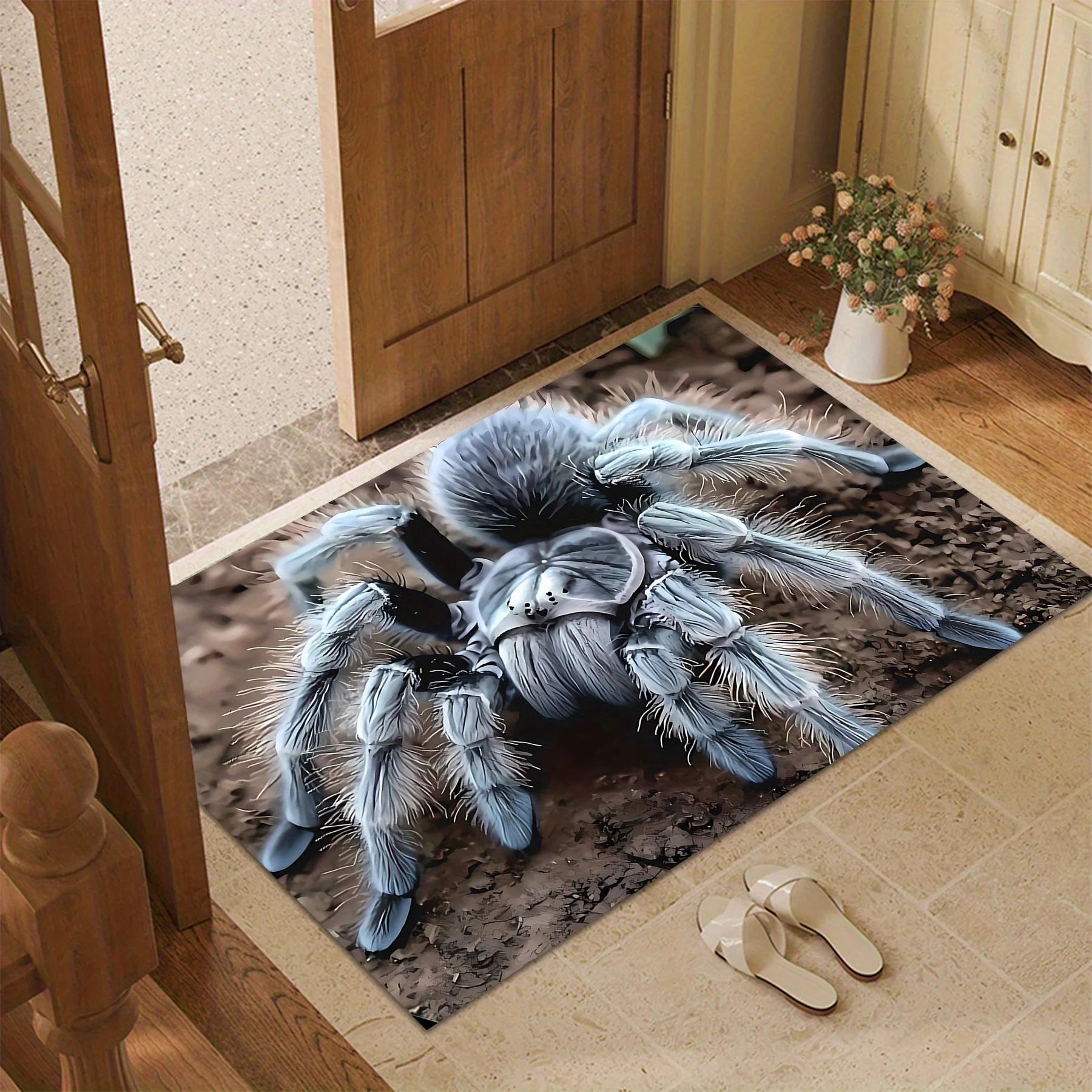 Unique Spooky Spider Rug Carpet Halloween Gothic Decor Polyester Area Mat Pet Friendly Haunted House Aesthetic Wall Art Gift for