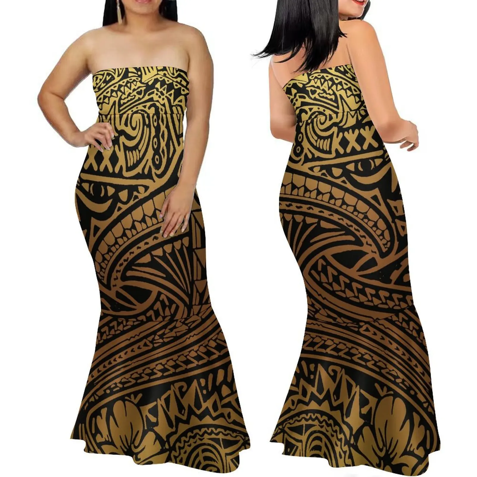 Jupe Longue Sans Bretelles pour Femme, Tenue Sirène Élégante, Imprimé Samoa Tribal, Fleur d'Hibiscus, Design Frangérien, Nouvelle Collection