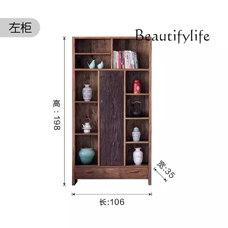 Wabi Sand Wind All Solid Wood Bogu Rack Living Room Weathered Wood Storage Display Rack Light Luxury Homestay Tea Room Furniture