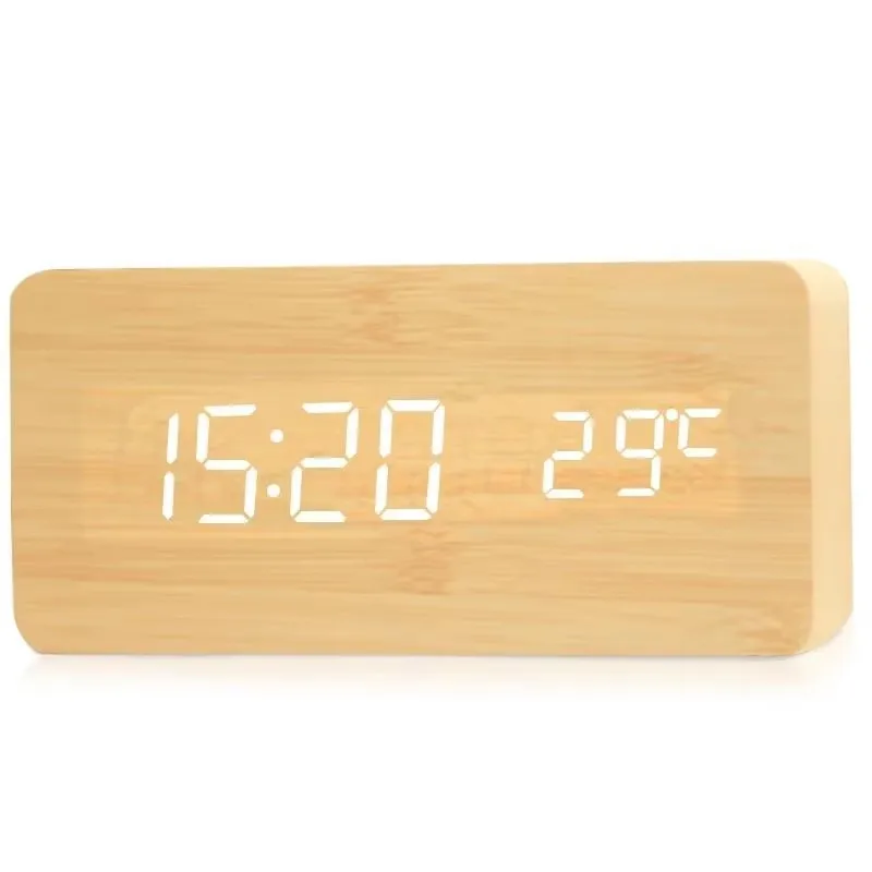 Houten digitale wekker LED-tafelklok met temperatuur voor slaapkamer, bureaudecoraties
