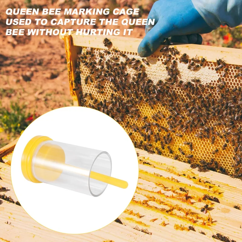 ABRE-Plastic Queen Bee Marking Cage Marker Bottle W/ Plunger Beekeeping Equipment For Capture The Queen Bee Without Hurting It