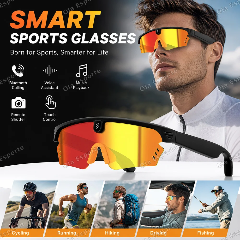 Image of KI-Smart-Fahrradbrille für Herren mit Kamerasteuerung, Sprachassistent, Sonnenbrille, Bluetooth-Anruf, Musik, 4K HD Sport-Smart-Brille 2026 Ht30