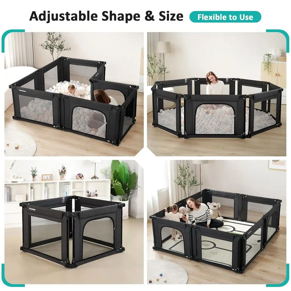 روضة أطفال كبيرة قابلة للتعديل للرضع والأطفال الصغار، مركز لعب داخلي وخارجي قابل للطي، شبكة مسامية، مضادة للسقوط، 180 × 200 × 68 سم، #3