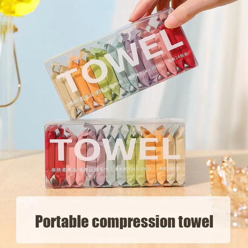 New Dopamine Color Disposable Portable Compressed Towel Travel Independent Packaging Box Color Face Towel