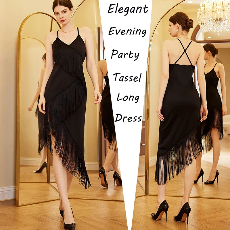 

Women Sexy Deep V-Neck Spaghetti Straps Fringe Bodycon Mini Dress Tassels 1920s Gatsby Cocktail Latin Club Party Dresses