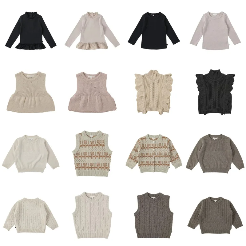 BENE AW2025 Neues Strickset für Kinder, weiche Weste, Pullover für Jungen, schwarzer ärmelloser Pullover mit Ohrenbesatz für Mädchen