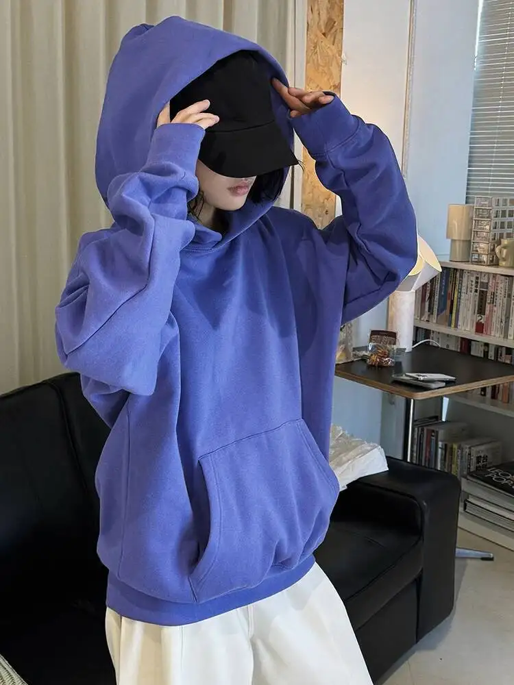 Big Blue Purple Pockets Size Casual Sweatshirt New Hooded Long Sleeve Women Fashion Spring Autumn 2026 1DJ9