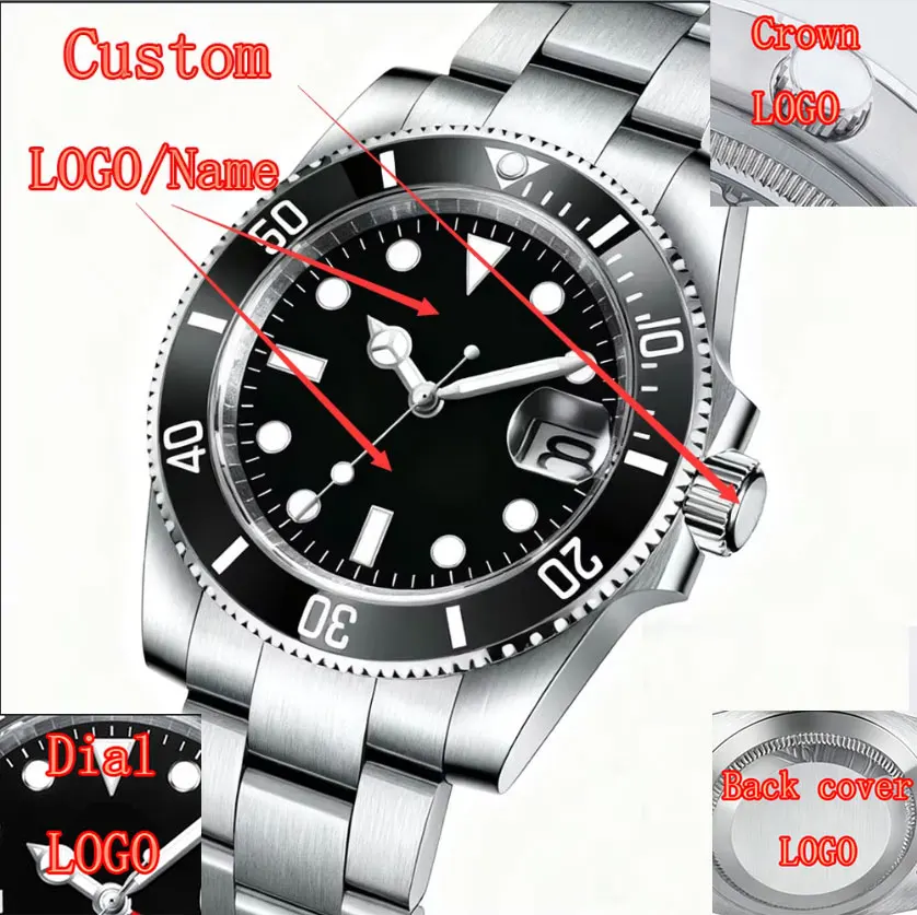 DIY Custom 40mm Sapphire Glass NH35 / ST2130 Automatic Mechanical Luminous Men's Watch Sterile Dial Ceramic Bezel
