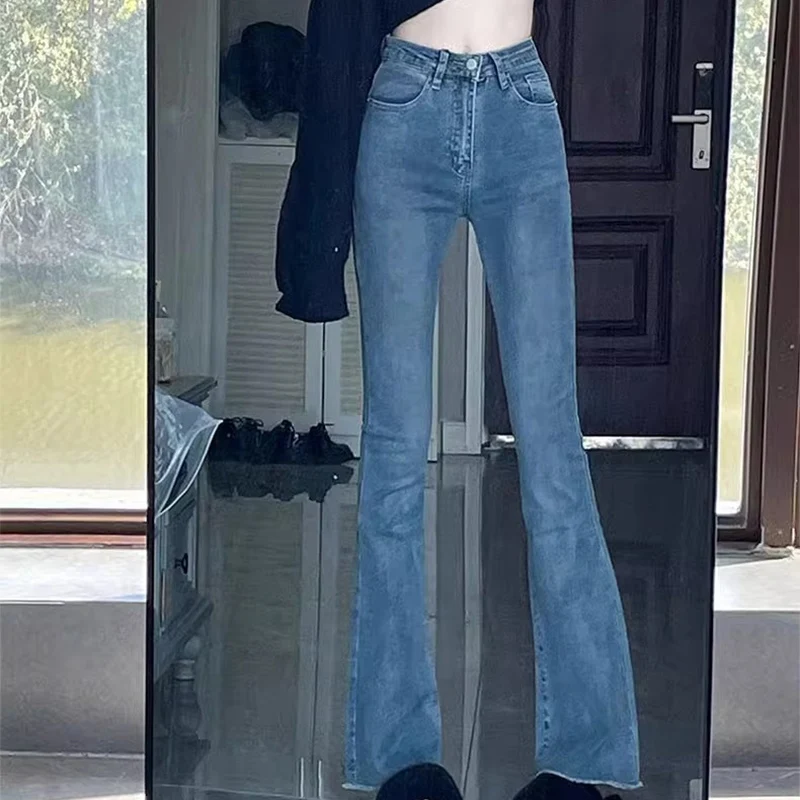 

Американские винтажные тонкие расклешенные джинсы женские модные синие черные джинсы с высокой талией женские весенне-осенние брюки с карманами на пуговицах женские