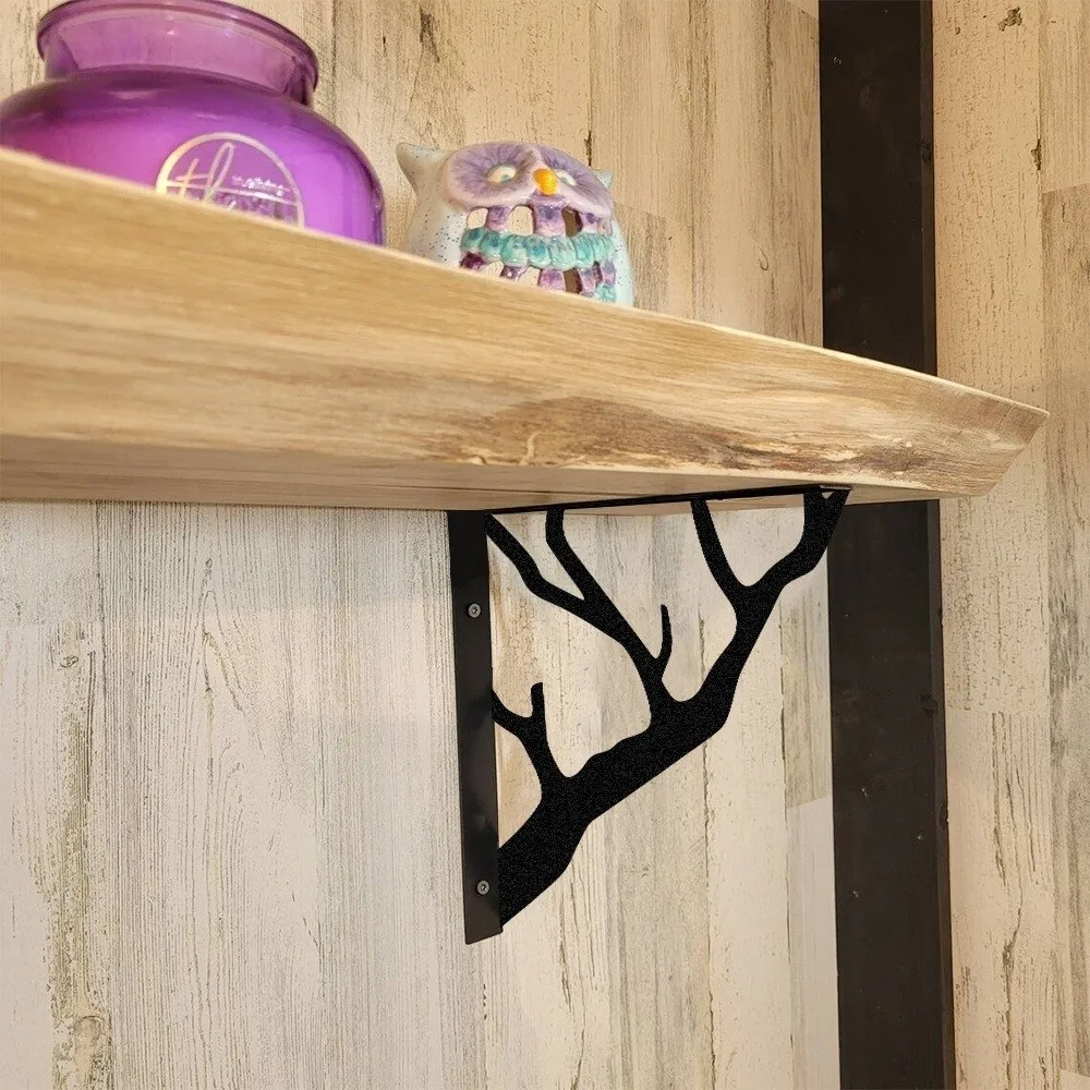 2Pcs Tree Shaped Metal Shelf Brackets Cast Iron Thickened Wall Mounted Brackets Triangular Heavy-Duty Support Bracket Home Decor