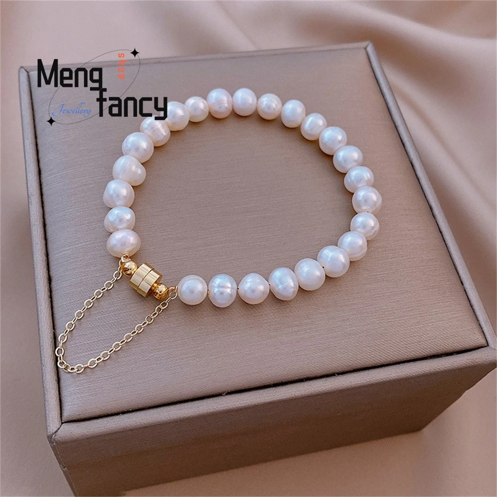 

Irregular-Shaped Freshwater Pearl Magnet Clasp Bracelet, Simple And Cold Style Beaded Jewelry For Student Best Friend Girls