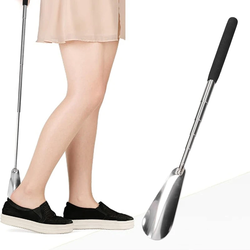 1PCS Shoe Horn Adjustable Shoehorn Long Handle Metal Shoes Lifter Portable Backache Expander Extend Collapses Dressing Aid Stick