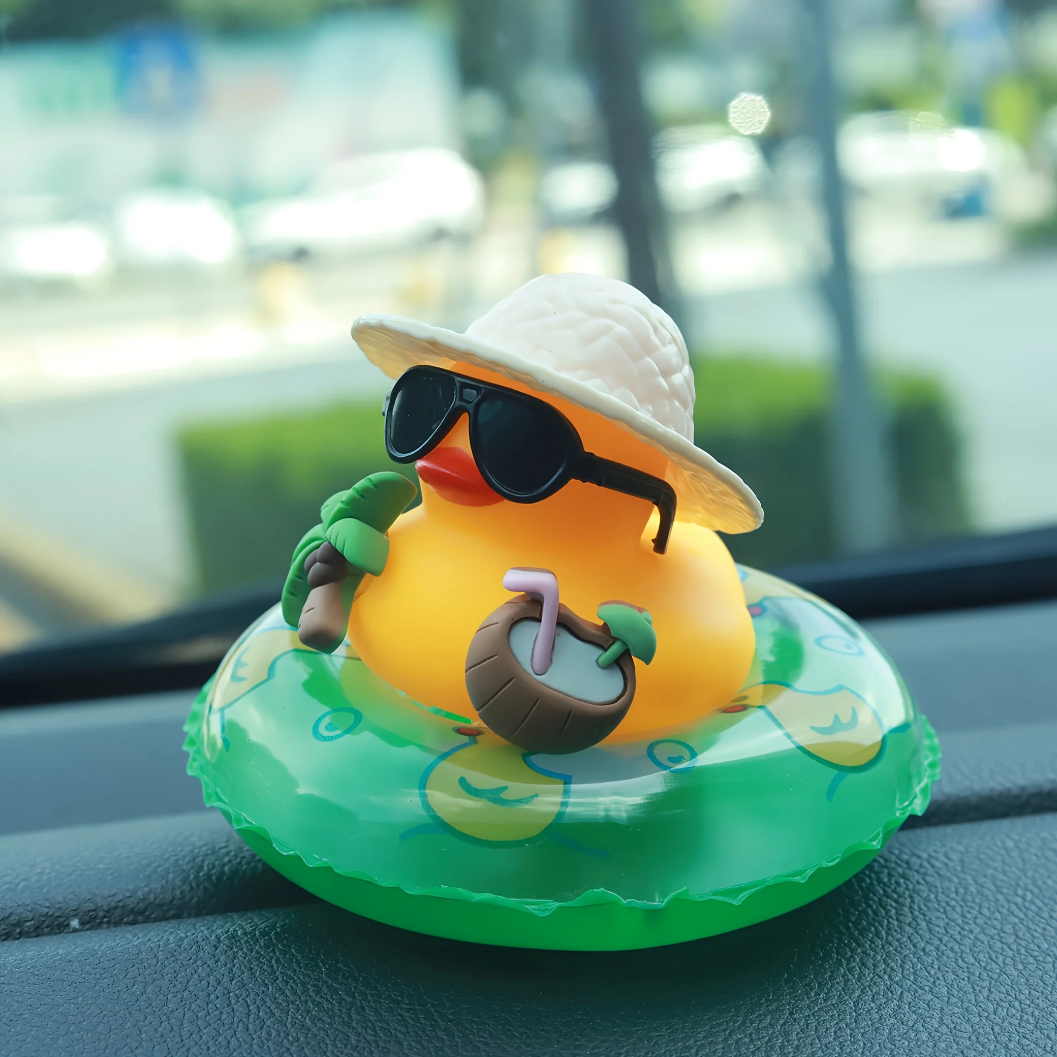Cute Summer Beach Duck Car Ornament, Sunglasses Rubber Duck with Swim Ring, Dashboard Decor for Car Interior & Holiday Gifts - view 5