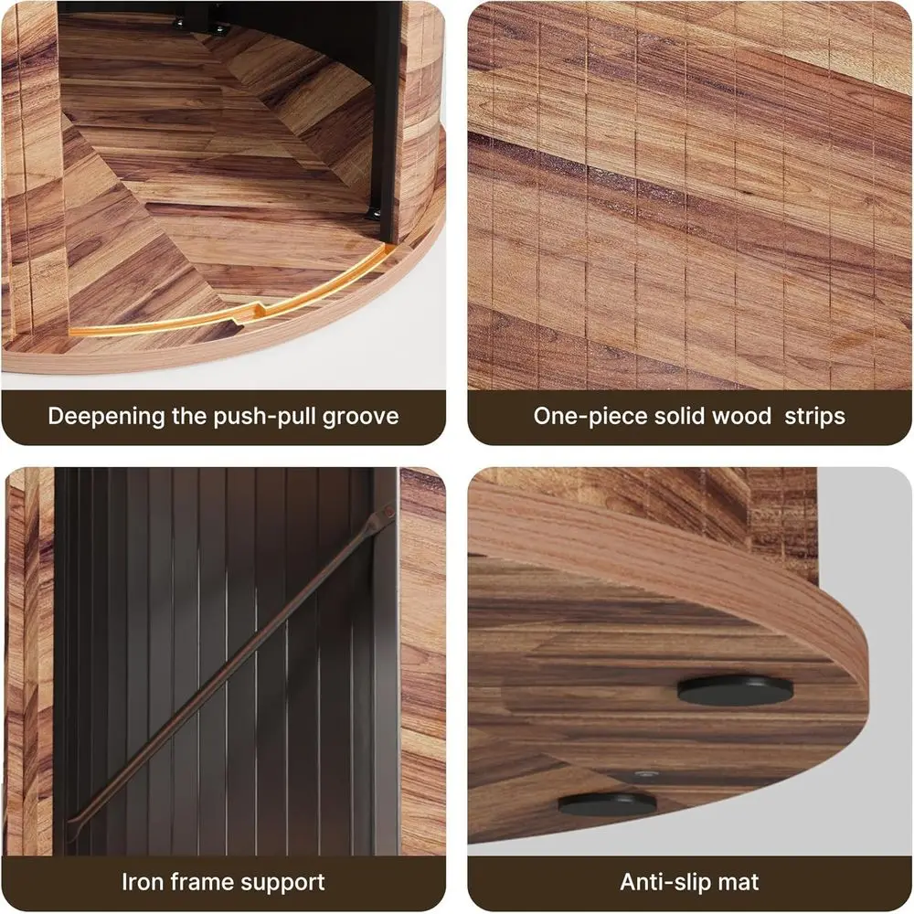 47 طاولة طعام مستديرة مع مساحة تخزين من طبقتين وباب منزلق خشبي، بني للمطبخ أو غرفة المعيشة #5