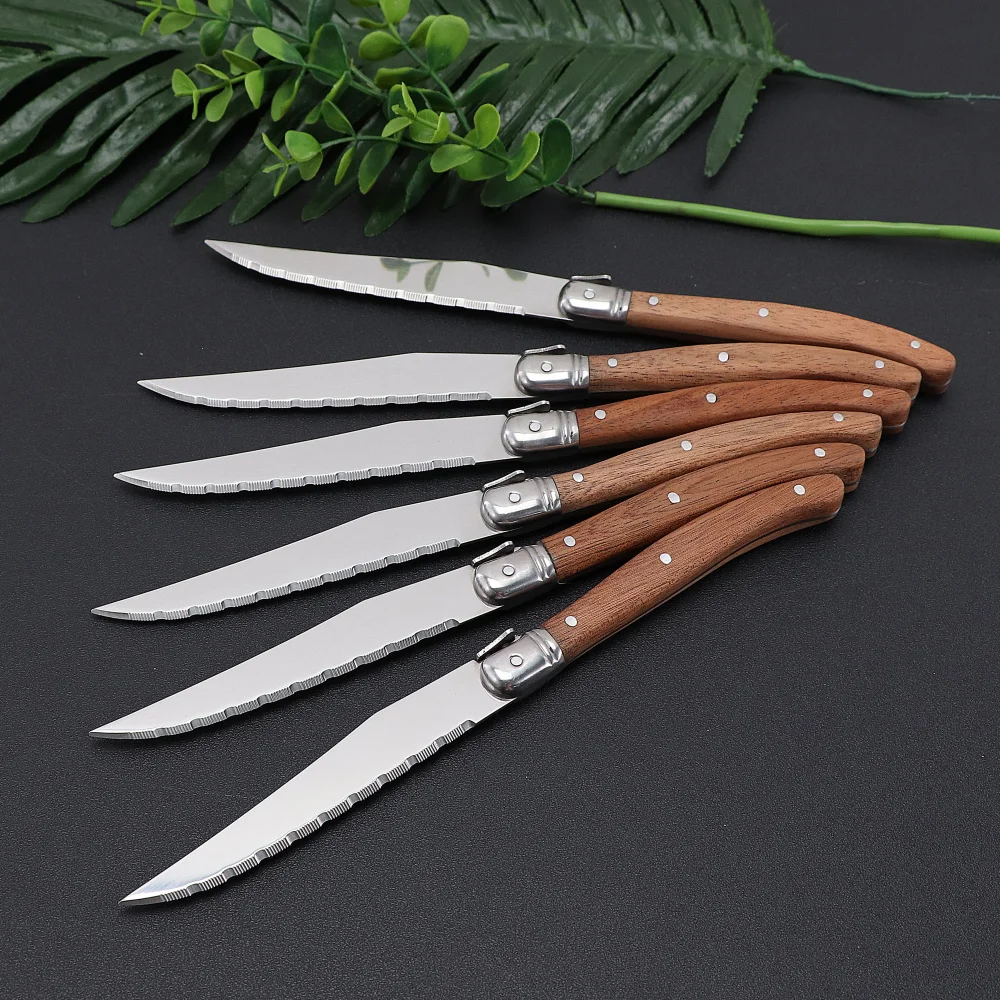 

Jaswehome 4-12pcs Serrated Steak Knife Set Steel Sharp Table Knife Wood Handle Full Tang Steel Laguiole Dinner Knife