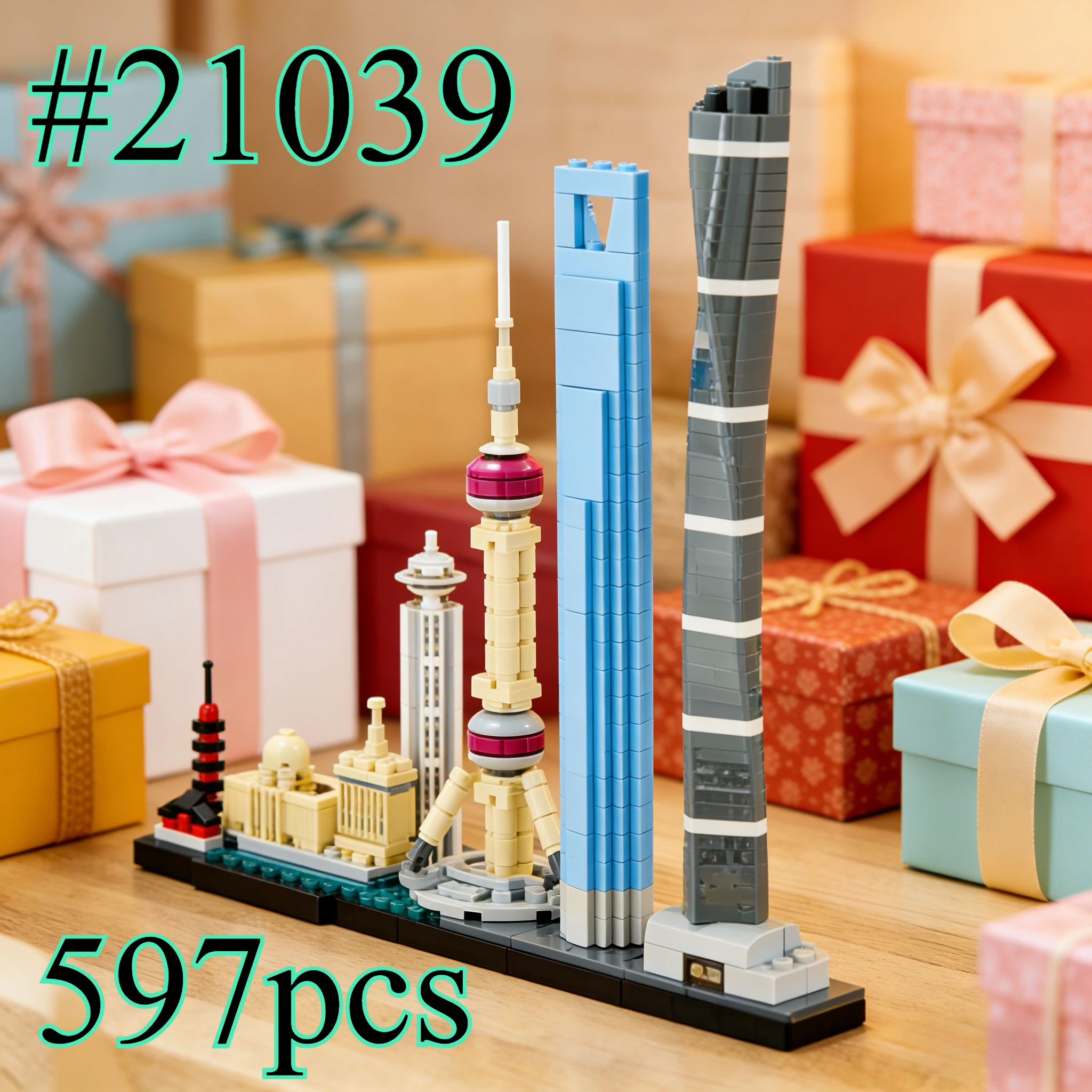 

Знаменитые здания в Шанхае. Наборы строительных блоков 21039. Подходит для рождественских подарков. Совместимы с частицами Legoed. 597 шт.