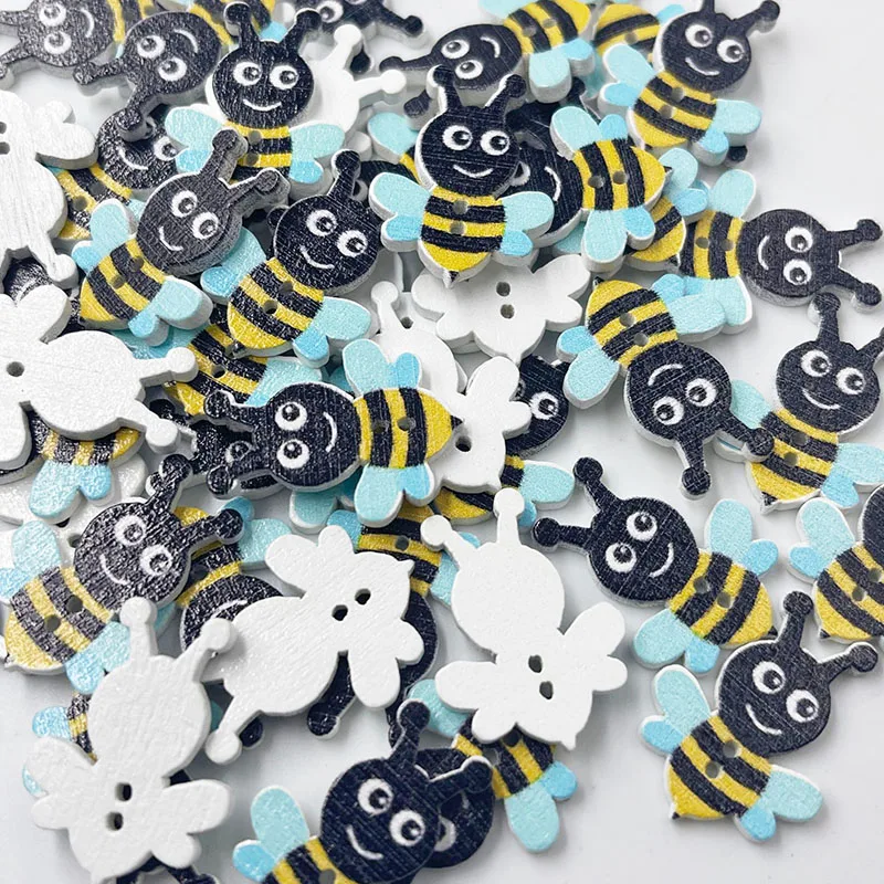 50/100pcs 50/100pcs Mixed Bee 2Hole Button Animal Wood Buttons For Sewing Accessories Clothing Needlework 25x19mm WB909