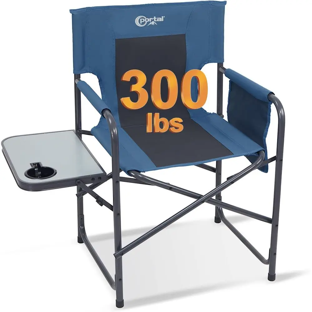 

Camping Chairs with Side Table, Folding Lawn Chairs for Adults, Outdoor Beach Chairs, Heavy Duty 300lbs, Blue/Grey