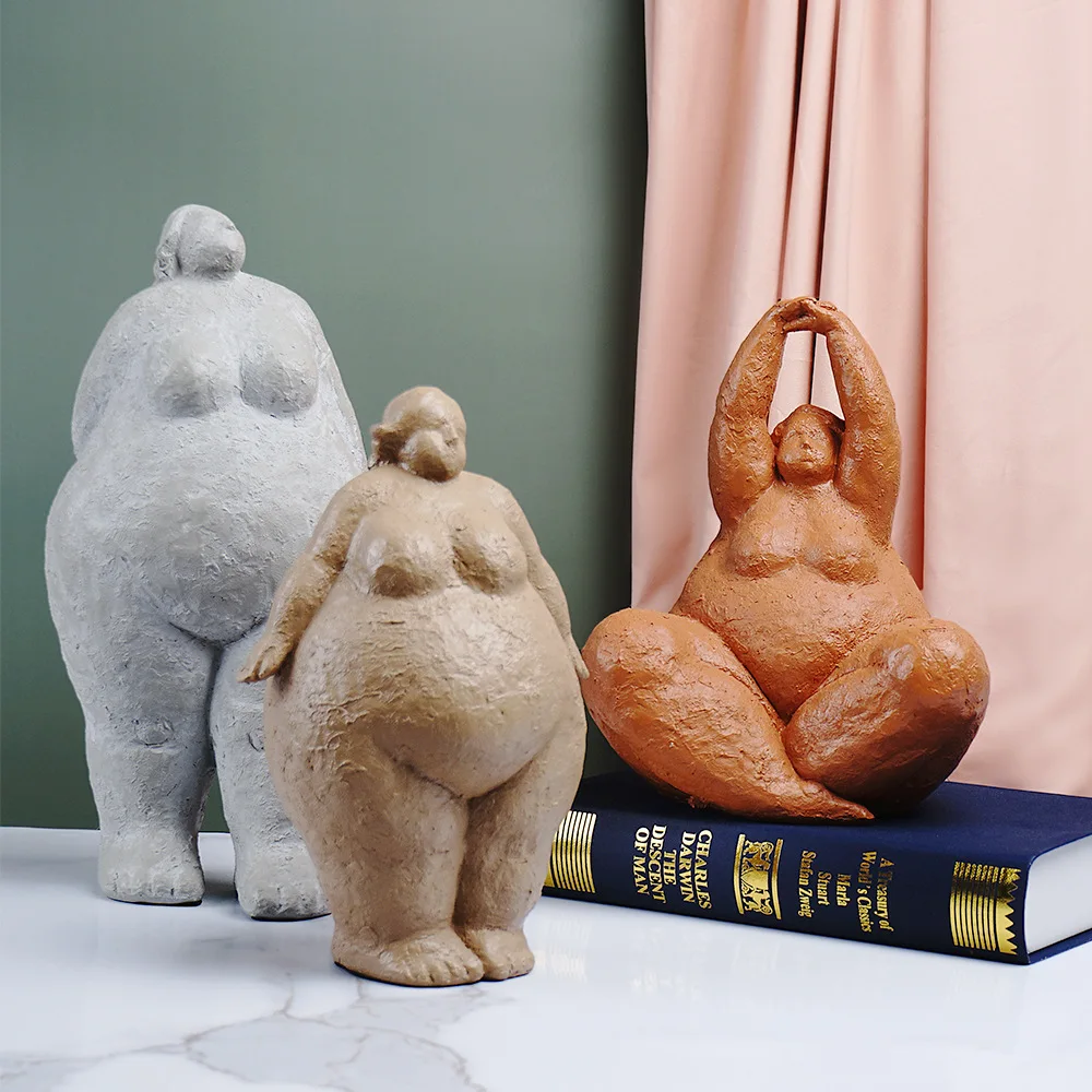 Nordic European creative fat woman yoga ornaments statue light luxury style model room yoga hall resin art figure decoration