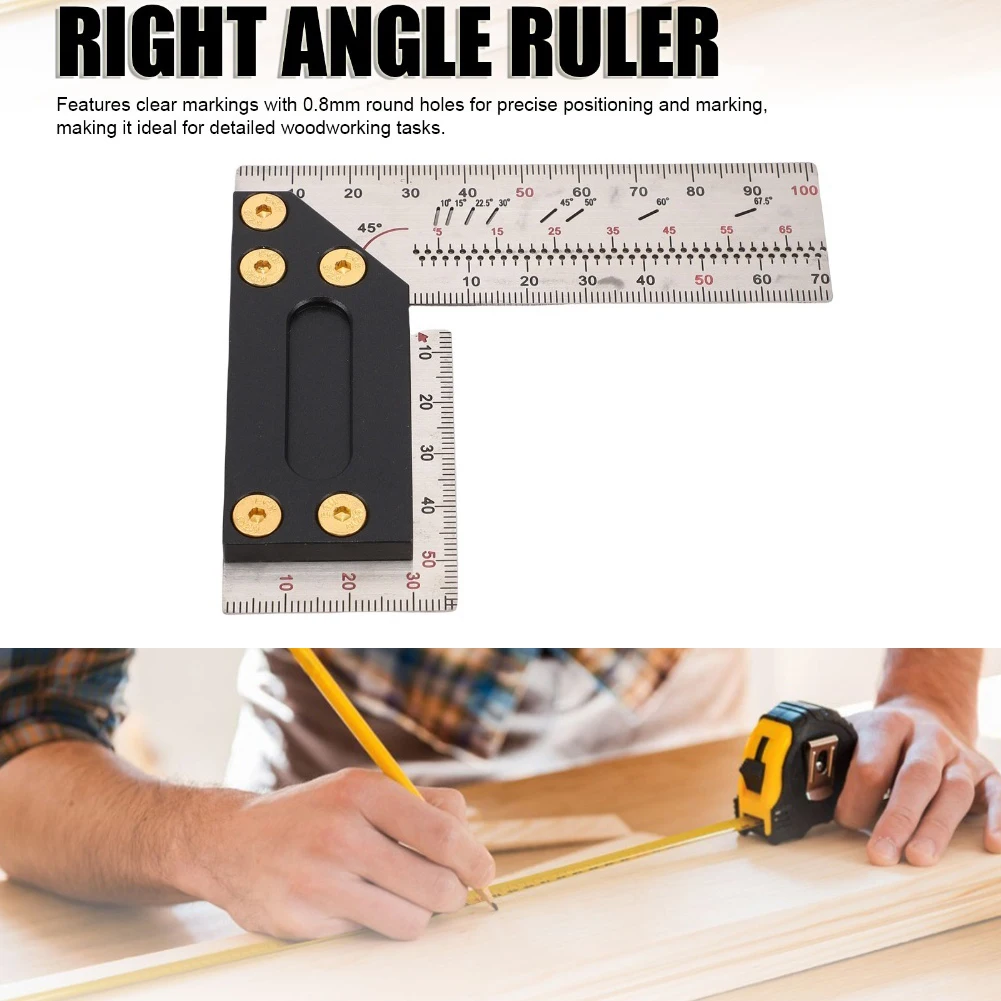 Stainless Steel Marking Ruler with 90-Degree Angle and Stable Thickened Base for Accuracy in Woodworking and Furniture Projects