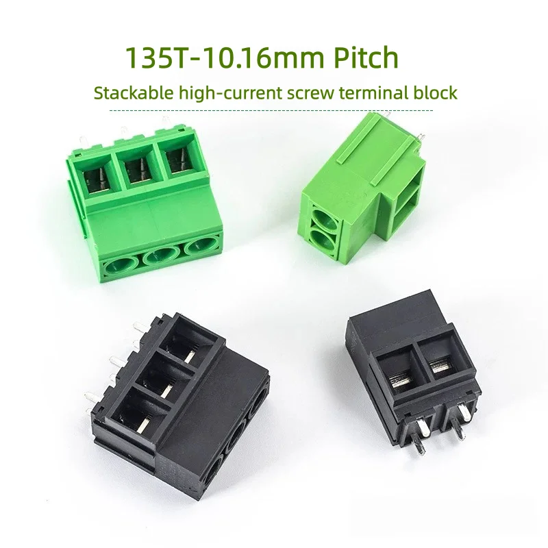 10PCS KF135T 10.16mm Pitch High Current Stackable PCB Screw Terminal Block 2P 3Pin Double Row Pins Wire Connector 135T-10.16mm