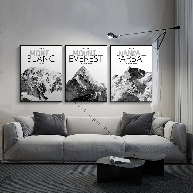 

Black and White Landscape Poster Canvas Painting Mont Blanc Nanga Parbat Mount Everest Print Wall Art Pictures Modern Home Decor