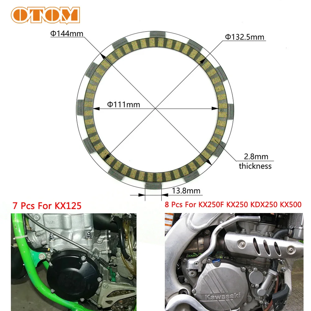 OTOM Clutch Friction Plates Disc Kit For KAWASAKI KX125 KX250 KX250F KDX250 KX500 Dirt Bike Inner 111mm Motorcycle Engine Parts