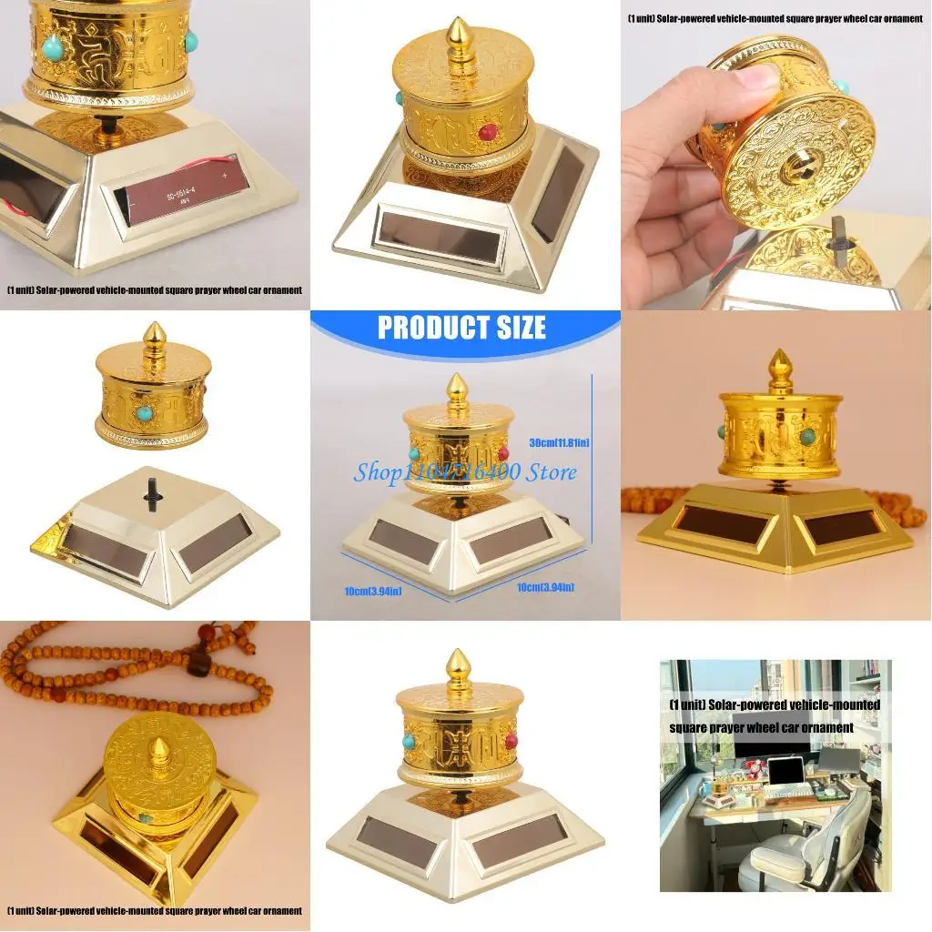 y1gd Tibetan Buddhist Culture Car Decors Solar Powered Quiet Rotating Prayer Wheel Vehicle Interior Ornament Dashboard Decors