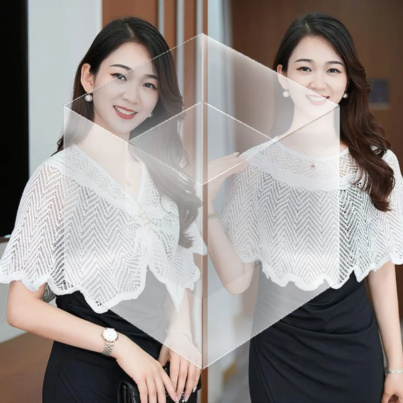 Sophisticated Summer Knit Shawl Brooch Detailed Hollow Out Shoulder Wrap for Gatherings
