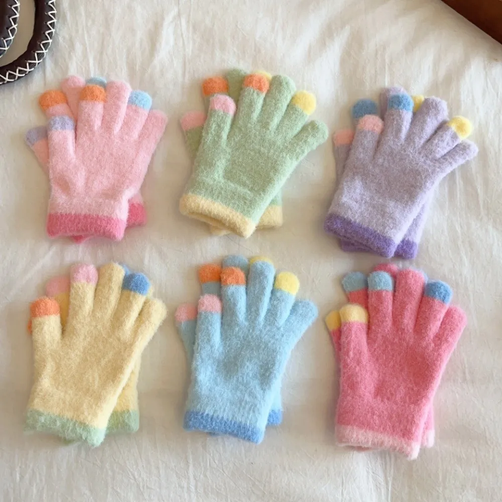 

Fashion Warm Winter Gloves Windproof Full Finger Children Mittens Thicken Candy Color Gloves for 4-10 Years Old Toddler