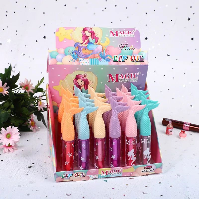 24pcs Cute Mermaid Lip Oil Color Change Vitamin E Moisturizing Long Lasting Lip Gloss Students Kids Lips Care Wholesale