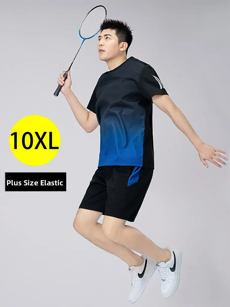 

Qui Dry Sports Set Men's Badminton Clothes plus Size Loose Summer Casual ort Sve Two Piece Set Running T-irt orts