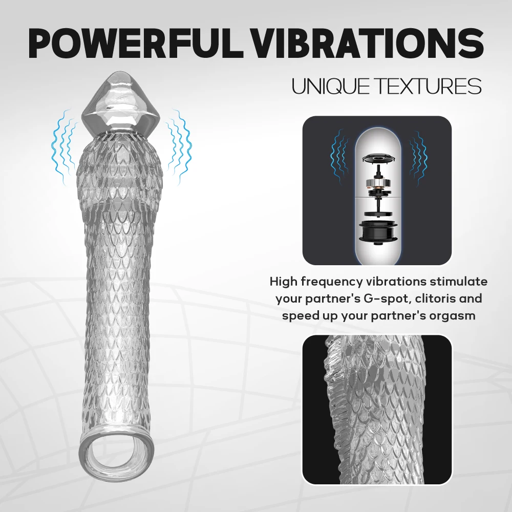 Vibrator Penis Extender Sleeve Reusable Condoms Penis Sleeve Delay Ejaculation Penis Enlarger Sex Toy for Couples