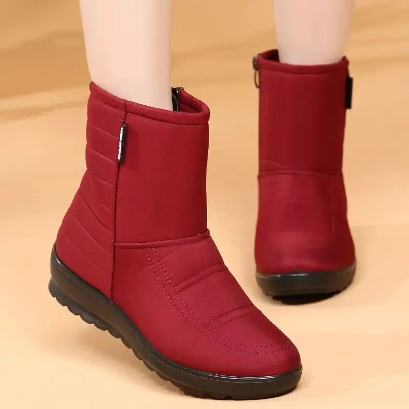 

Women Winter New High Top Flat Sole Snow Boot Thick Sole Non Slip Waterproof Big Size Thickened Plush Warm Zippers Cotton Boots