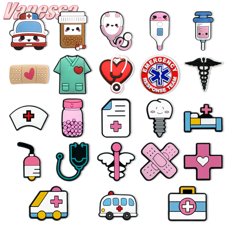 1pcs PVC Nurse Shoe Charms Medical Ambulances Shoe Decorations Stethoscope Accessories for Doctor Women Men Clog Buckle