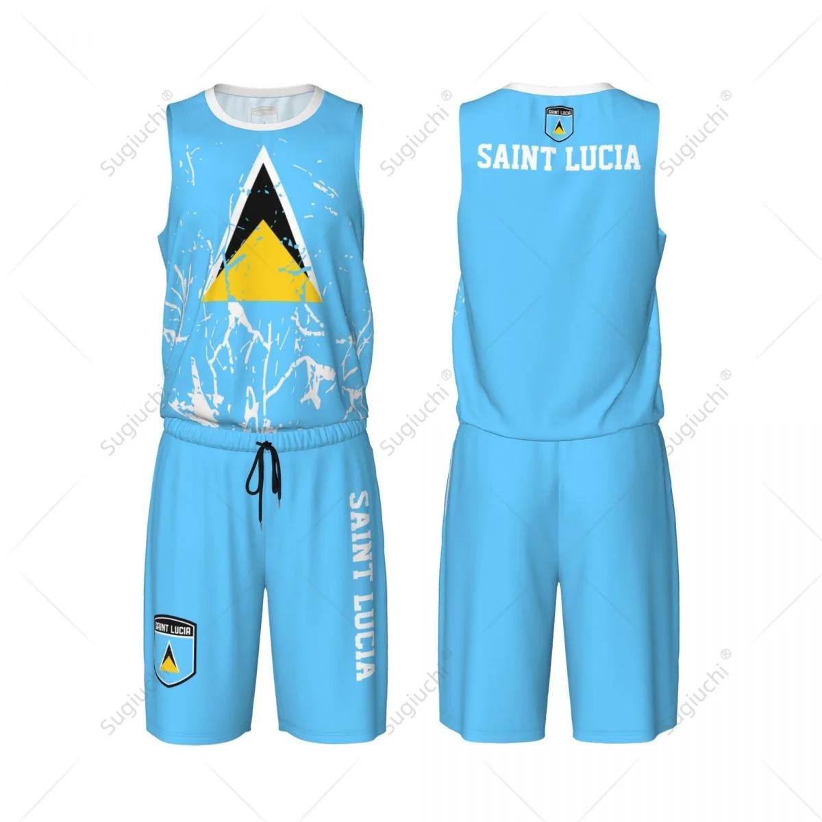 

Saint Lucia Flag Grain Men Basketball Set Shirt & Pants Sleeveless