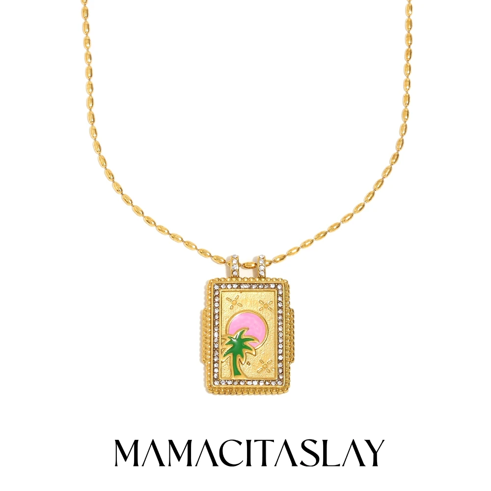 MamacitaSlay 316L roestvrij staal emaille zirkoon hart ster maan ring ketting partij waterdichte sieraden dames charme sieraden