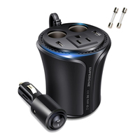 150W Car Power Inverter DC 12V To 110V 120V Car AC Adapter 5-in-1 Cup Holder Design Dual USB Charger and 2 Car Power Adapter