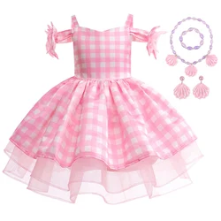 Role playing costume Halloween 2024 girls' new tank top princess dress Christmas party costume pink plaid suspender dress set