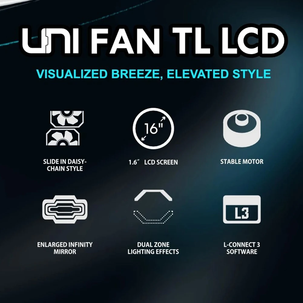 LIAN LI UNI FAN TL LCD 140Mm Reverse Blade Single RGB Fan Fluid Dynamic Bearing