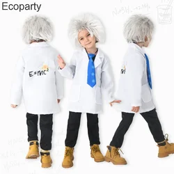 New Halloween Children clever scientists Costume Physical Scientist White Uniform Tie Wig Suit Carnival Party Outfits For Kids
