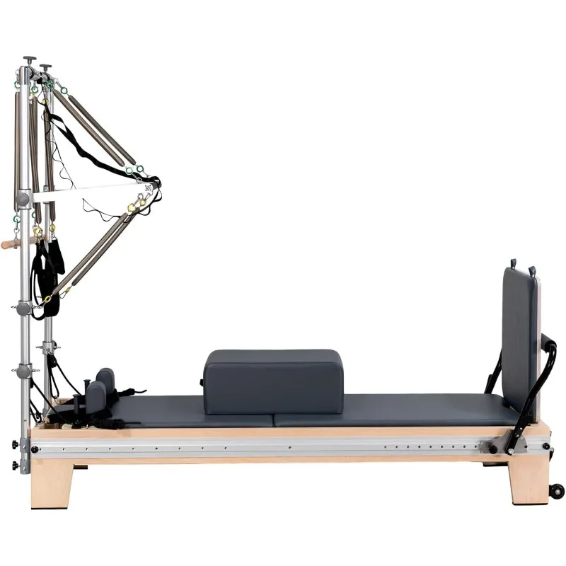

YTYIN Vintage-Style Maple Wood Pilates Reformer | Integrated Half Trapeze & Tower for Studio & Home Use