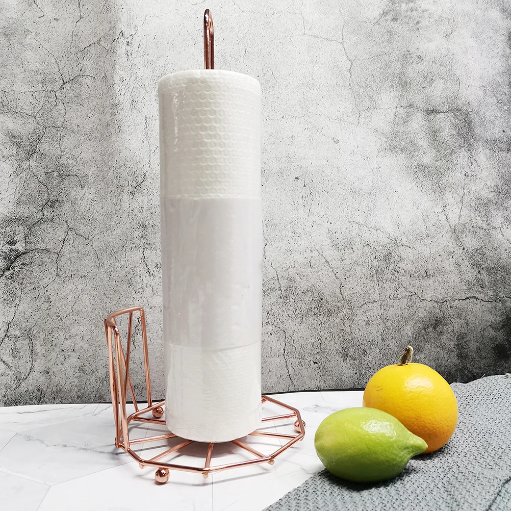 

European Style Metal Paper Towel Holder Kitchen Iron Stand For Bathroom Living Room Decorative Countertop Rack Rose Golden