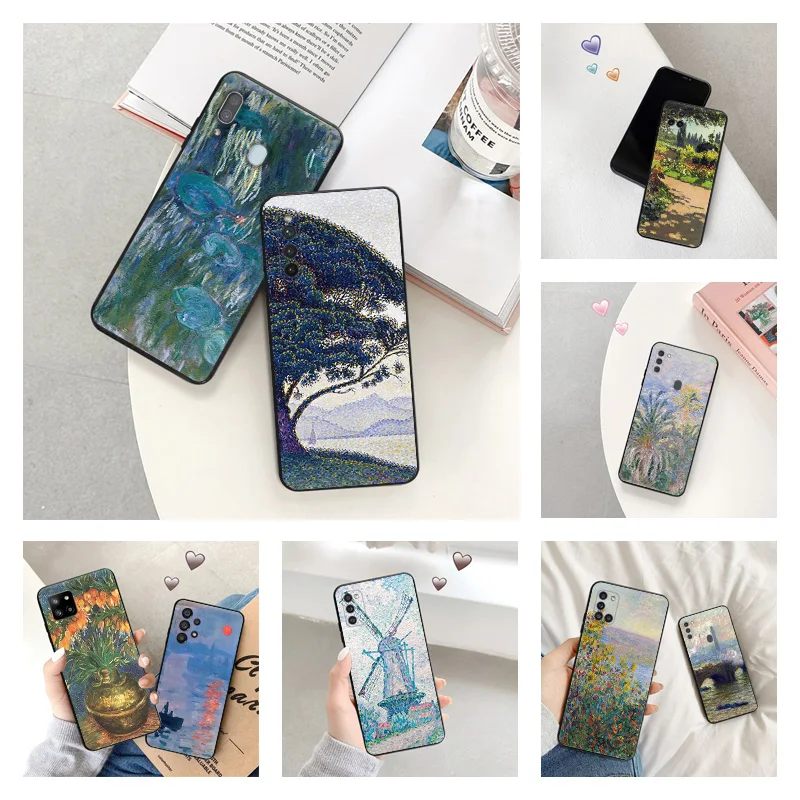 Phone Case for Samsung a24 a20e a21s a22 a23 a25 a11 a12 a13 a14 a15 a10 a30 Claude Monet Painting Soft Black Silicone Cover