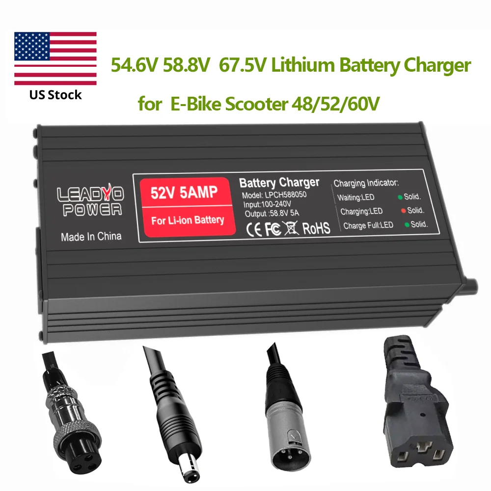 

54.6V 58.8V 67.2V 5A Lithium Battery Charger for 48V 52V 60V Electric Scooter E-Bike Bicycle Aluminum Shell Smart Charger