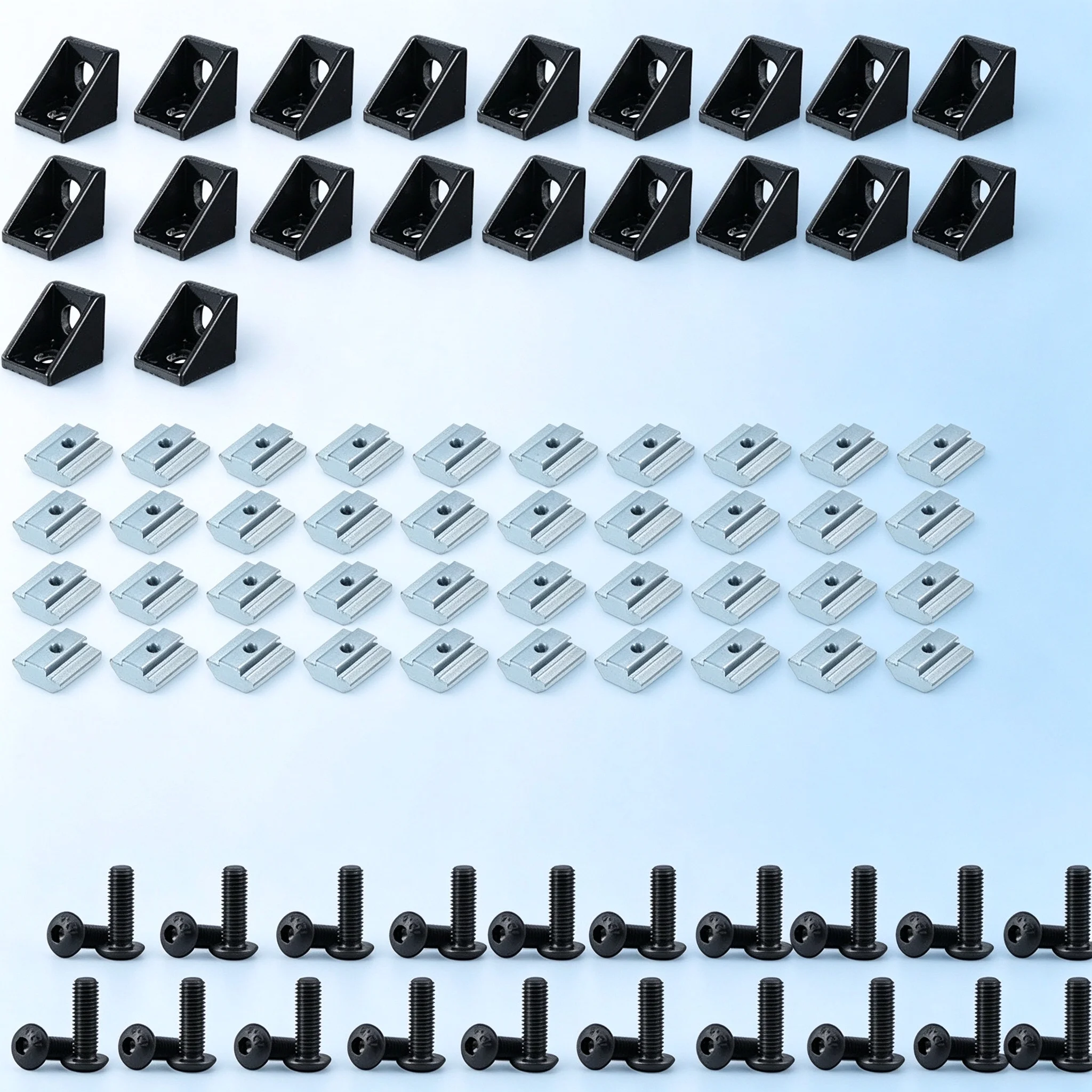 3030 Aluminum Profile Connector Set 20pcs Corner Bracket + 40pcs M6x12mm Hex Socket Cap + 40pcs 20 Series M6 T-slot Nuts