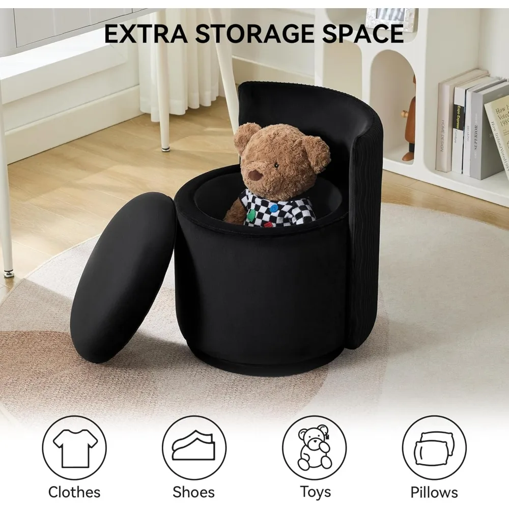 كرسي فانيتي مع مساحة تخزين، 360 ° كرسي مكياج دوار مع ظهر مموج، بدون تجميع مقعد صغير لغرفة النوم والخلع الملابس #5