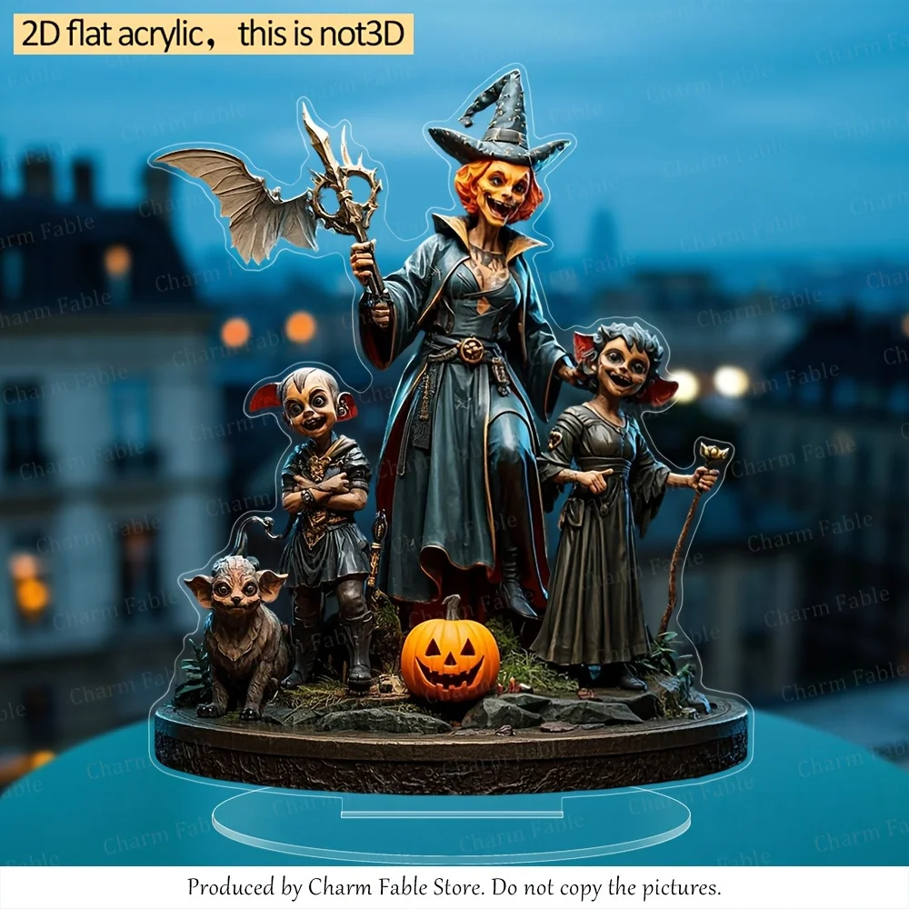 2D Flat Acrylic Halloween And Easter Tabletop Decoration - Horror Witch, Pumpkin, And Mysterious Creature Figurines, No Assembly
