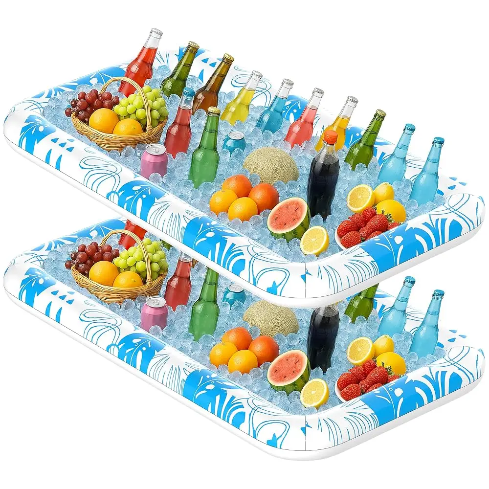 

2 Pcs-Ice Buffet Serving Tray Drink Cooler With Drain Plug,Inflatable Ice Serving Buffet Bar Inflatable Cooler For Parties Food