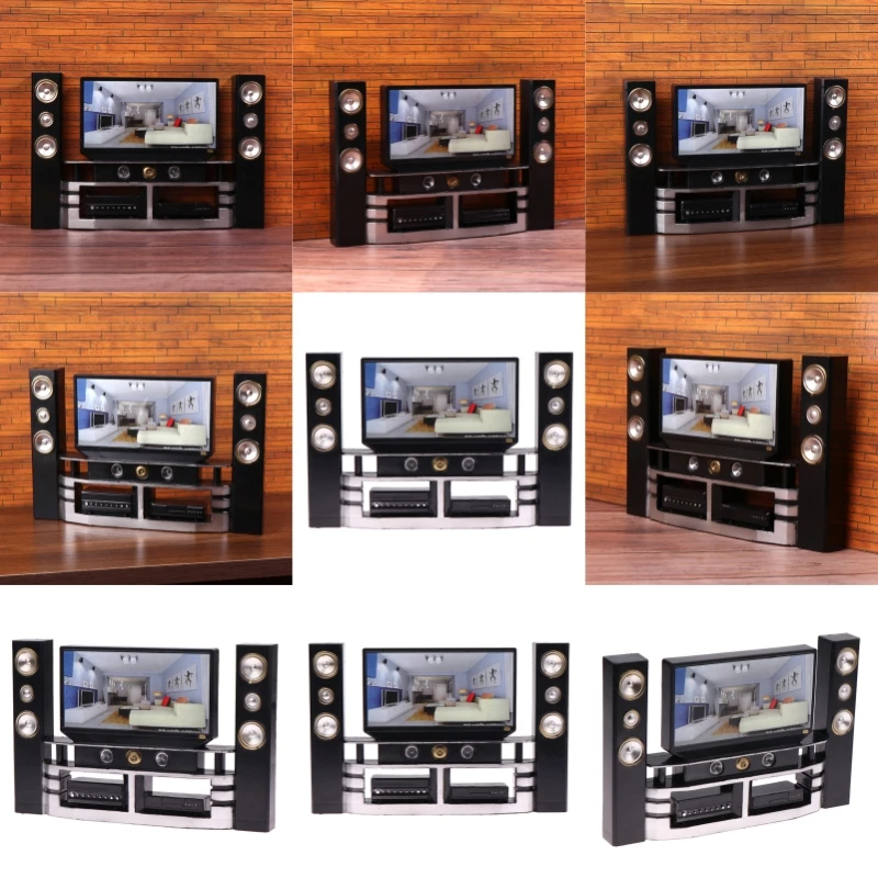 

1/12 миниатюрный ТВ и аудио набор, мебель для кукольного домика, декор для гостиной, куклы, домашний микропейзаж, реквизит, игрушки